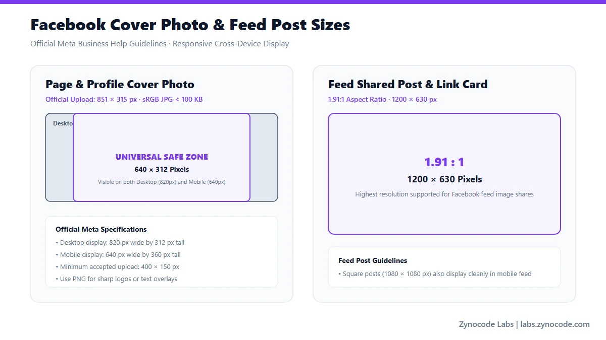 Facebook Dimensions Diagram — Page Cover and Feed Post