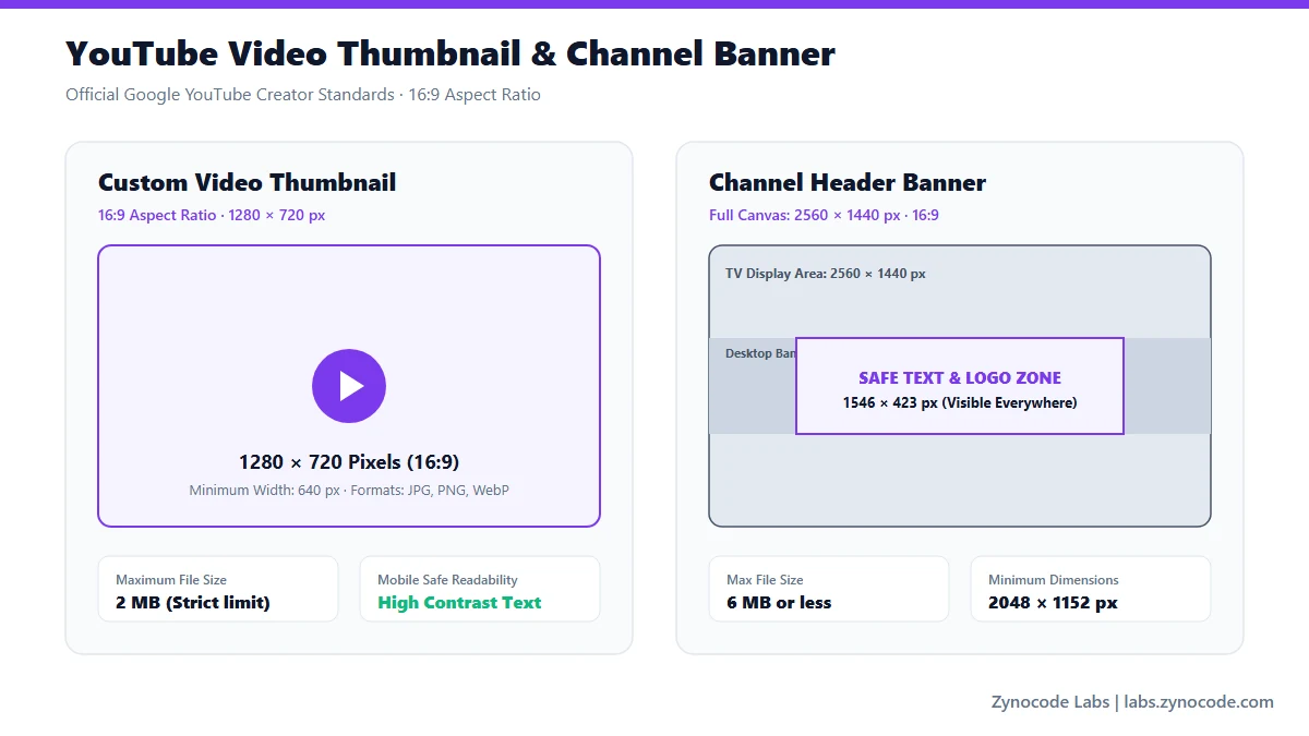YouTube Image Dimensions Diagram — Video Thumbnail and Channel Banner